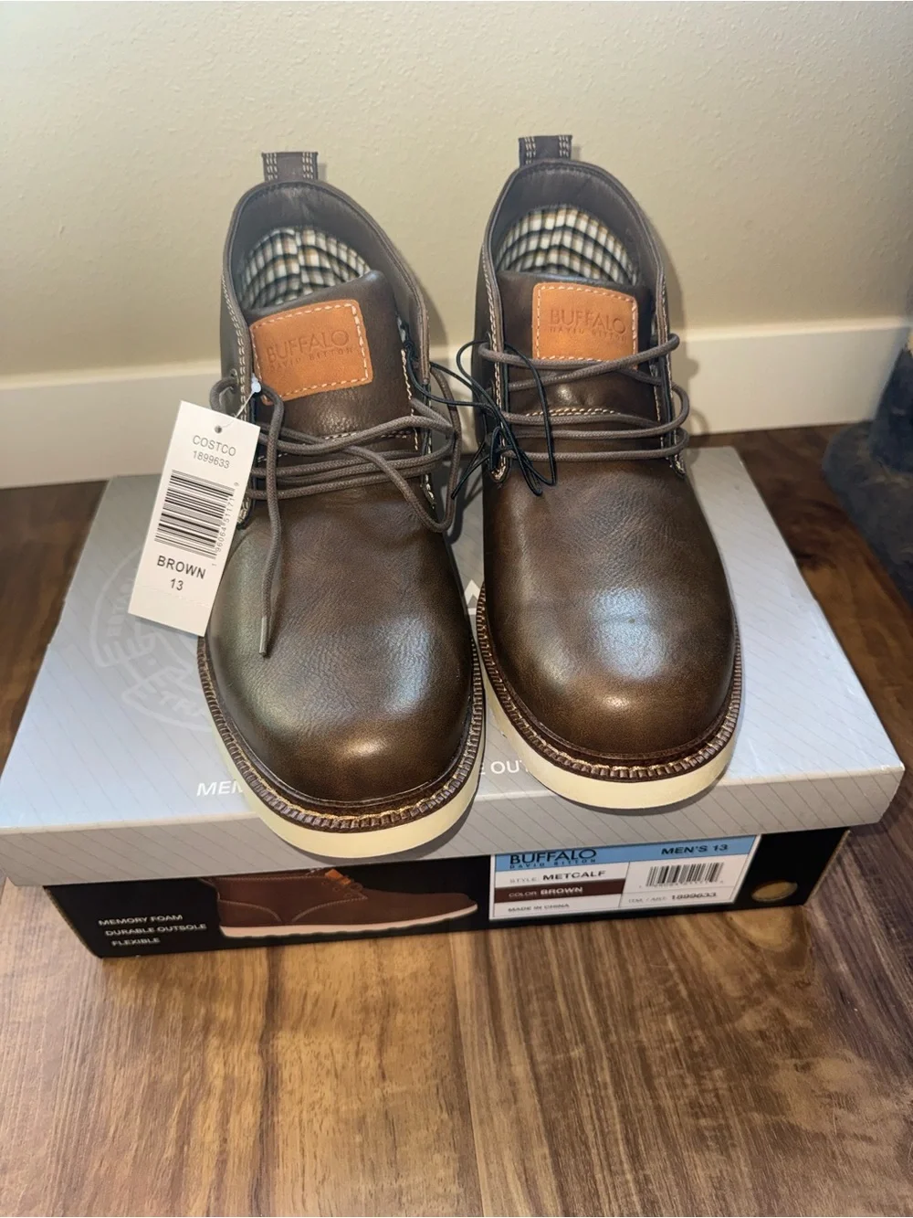 Buffalo David Bitton Men's Brown Chukka Ankle Boots Lace-Up Memory Foam 13